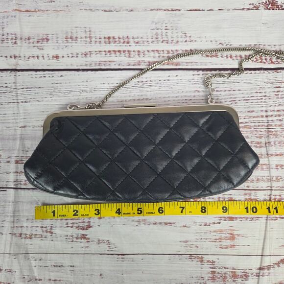 Gianni Bernini Navy Quilted Faux Leather Clutch Chain Strap Parisian Holiday Lux - Picture 5 of 7